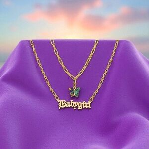 Double Layer  Butterfly and Babygirl Pendent Necklace
